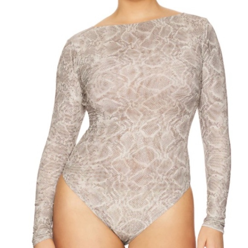 Good American Taupe Snake Print Thong Bodysuit
